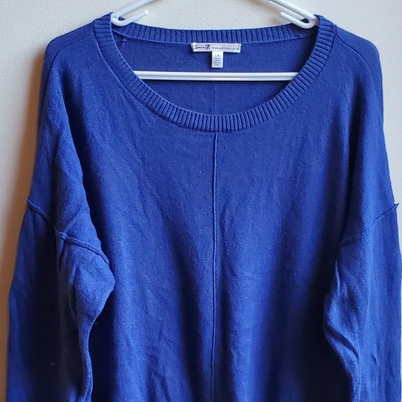 Seven7 Royal Blue/Purple Scoop Neck Cotton/Cashmere Sweater Size Large - Picture 5 of 16